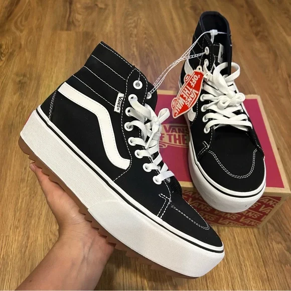 VANS filmore tapered black platform lace up shoes sneakers women’s 7.5 new - Picture 1 of 7